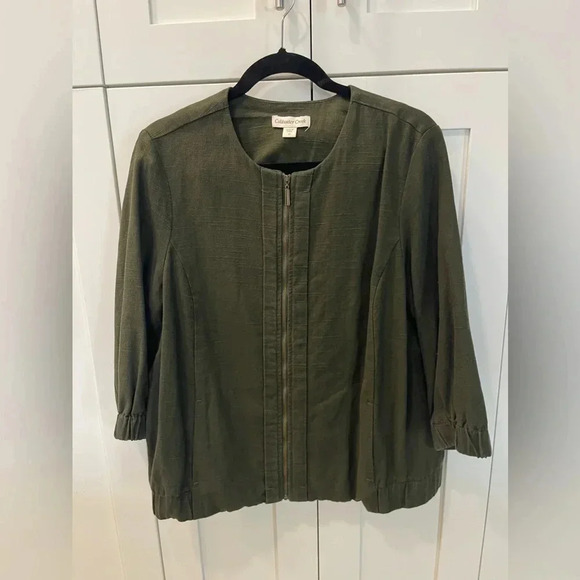 Coldwater Creek 3/4 Sleeve Olive Green Bomber Jacket size 12 - Picture 1 of 6